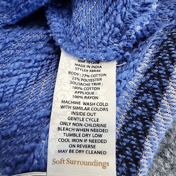 Soft Surroundings Sweater Womens Petite Large Blue Stripe Floral Embroidered Top - Picture 16 of 16